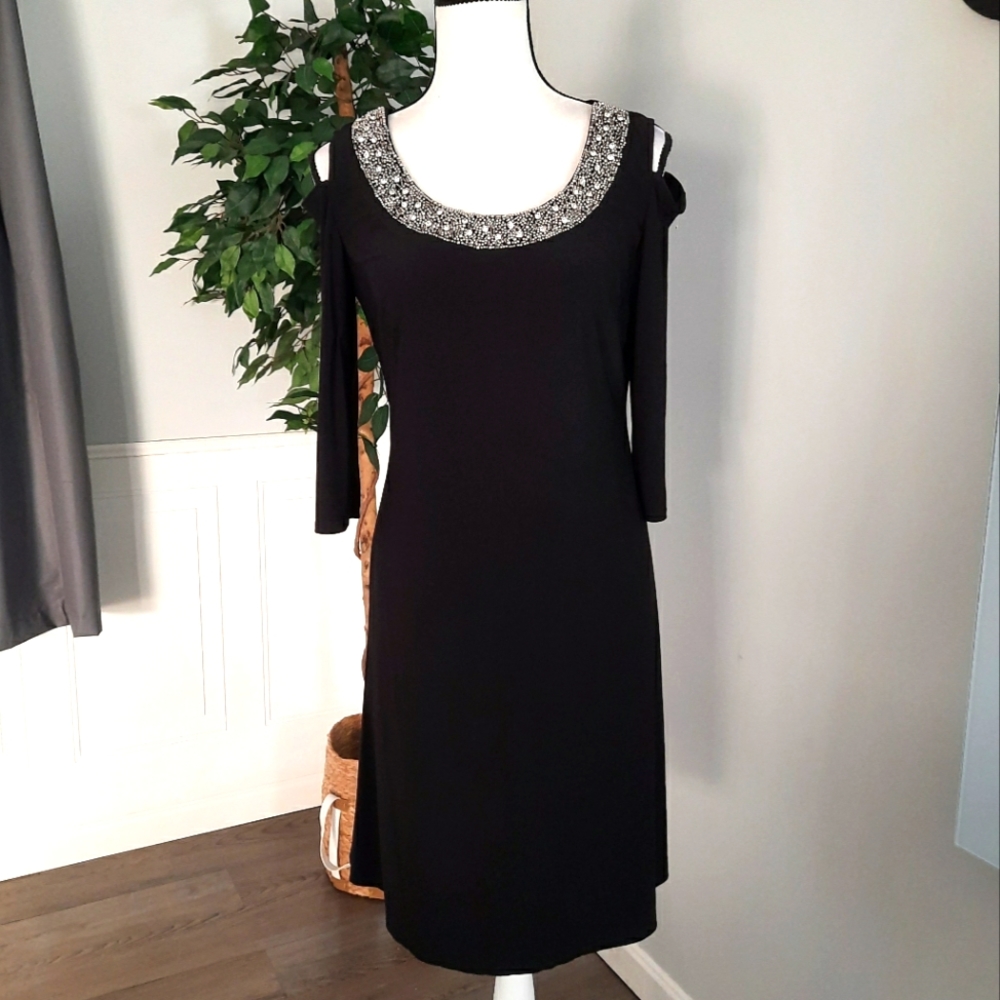 R&M RICHARDS Beaded/Rhinestone Open Shoulder Dress 10
